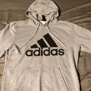 Grey Adidas Drawstring Hoodie, With Pocket.